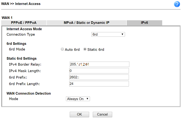 a screenshot of IPv6 Setup on DrayOS